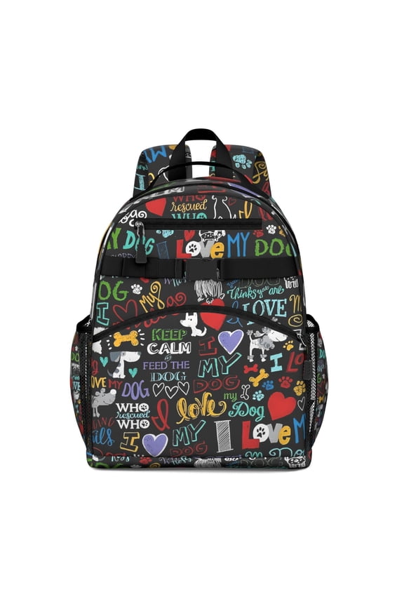 I Love My Dogs Art Backpack for School,Cute School Bag,Schoolbag with Adjustable Shoulder Straps & Padded Back,15.25"x11.5"x5.25"