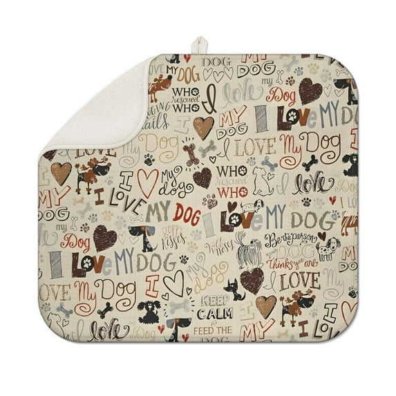 I Love My Dogs Art Dish Drying Mat for Kitchen 1 Pack, Ultra Absorbent Microfiber Dishes Drainer Mats,16"x18"