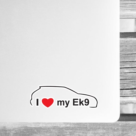 I Love My Ek9 Type R Hatchback Outline Red Heart JDM Style Sticker 6"