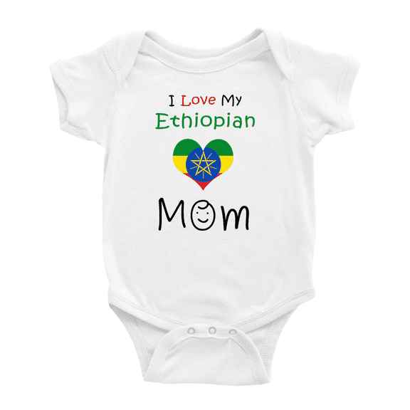 I Love My Ethiopian Mom Baby Romper Bodysuit (White, 18-24 Months)