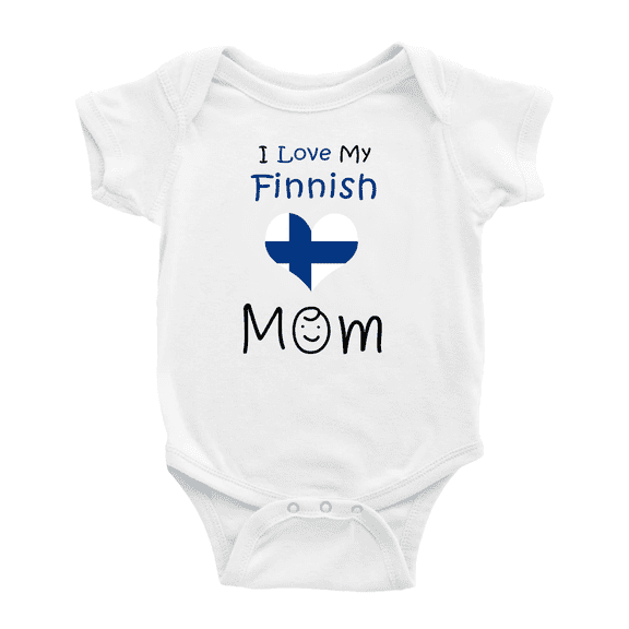 I Love My Finnish Mom Baby Romper Bodysuit For Boy Girl (White, 3-6 Months)