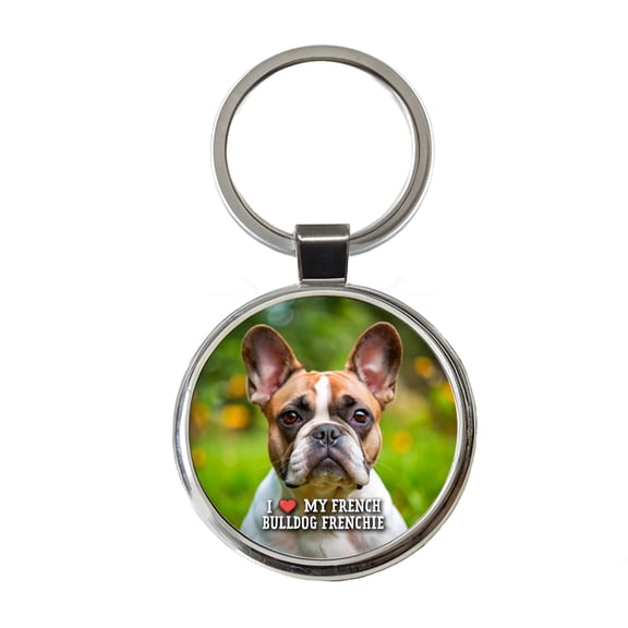 I Love My French Bulldog Frenchie Dog Heart Metal Round Keychain