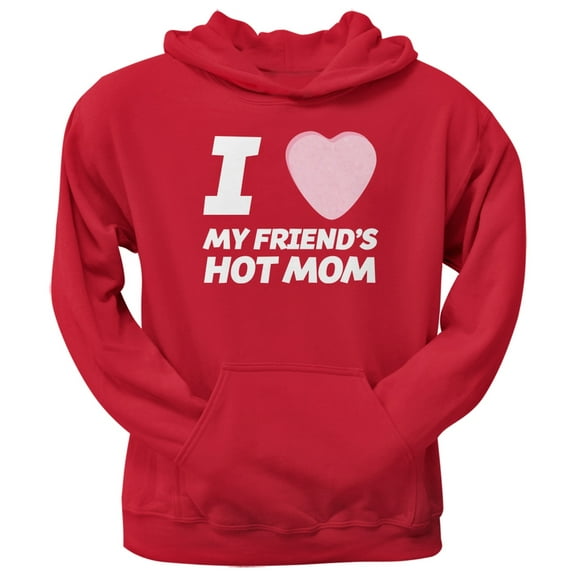 I Love My Friends Hot Mom Candy Heart Red Adult Pullover Hoodie - Large