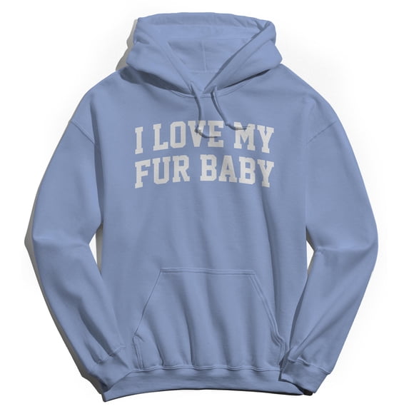 I Love My Fur Baby Graphic Light Blue Men's Cotton Pullover Hoodie