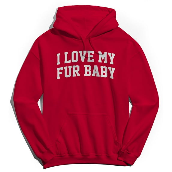I Love My Fur Baby Graphic Red Men's Cotton Pullover Hoodie