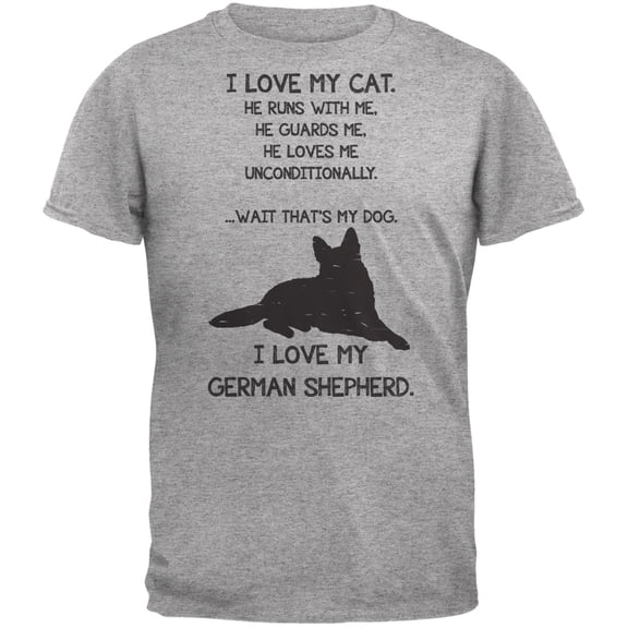 I Love My German Shepherd Boy Heather Grey Adult T-Shirt - 2X-Large