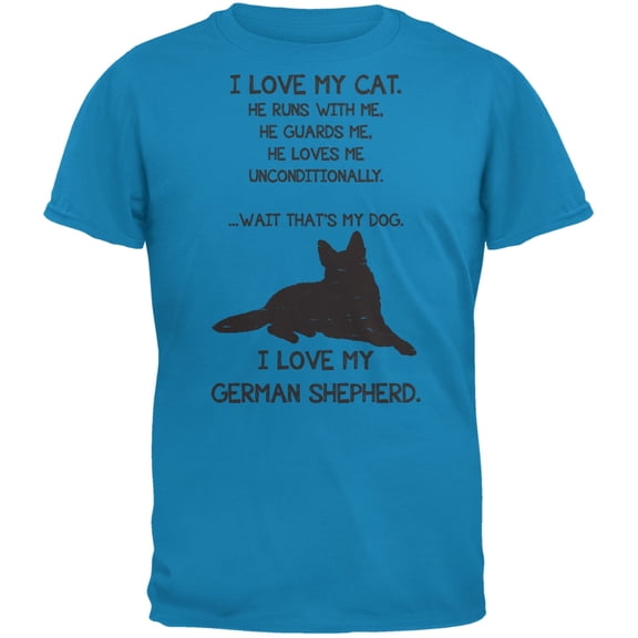 I Love My German Shepherd Boy Sapphire Blue Adult T-Shirt - Small