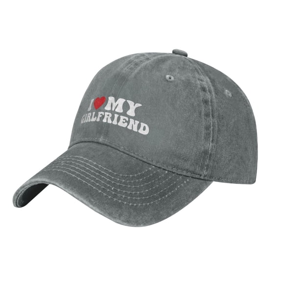 I Love My Girlfriend Baseball Cap Vintage Soft Washed Denim,Golf Dad Hat Adjustable Trucker Hats for Men Women Unisex Adult,Gray