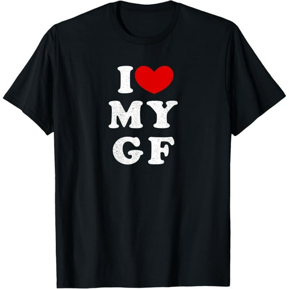 I Love My Girlfriend, I Heart My GF T-ShirtMen's and women's gift, black and white T-shirt, size: Extra large S-4XL