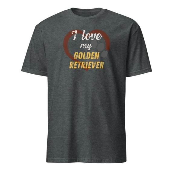 I Love My Golden Retriever Cute Dog Owner Gift T-Shirt (Dark Heather, L)