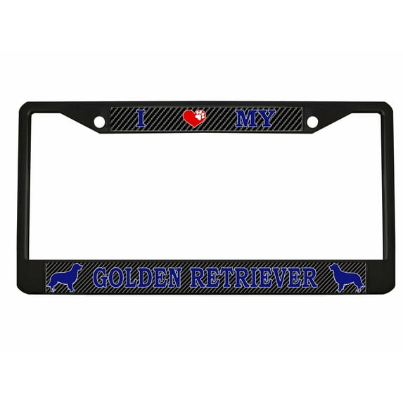 I Love My Golden Retriever Style Dog Metal License Plate Frame Personalized/Car Accessories Car Tag Holder Cover Carbon (Black/Carbon/Blue)