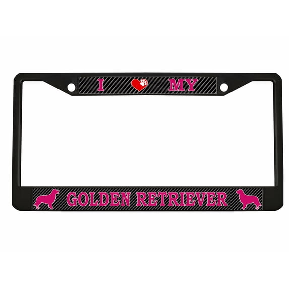 I Love My Golden Retriever Style Dog Metal License Plate Frame Personalized/Car Accessories Car Tag Holder Cover Carbon (Black/Carbon/Dark Pink)