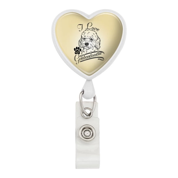 I Love My Goldendoodle Heart Lanyard Retractable Reel Badge ID Card Holder