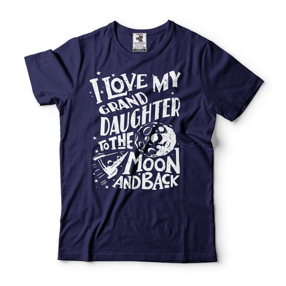 I Love My Granddaughter To The Moon And Back Tee Grandpa Grandma Shirt Grandfather Grandmother Gift (XX-Large Navy Blue)