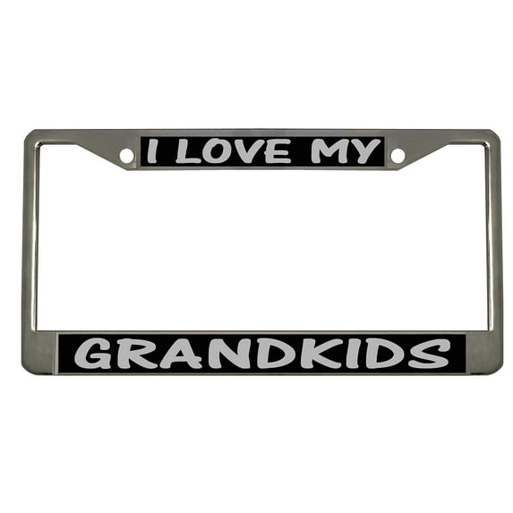 I Love My Grandkids Style Metal License Plate Frame Personalized/Car Accessories Car Tag Holder Cover (Chrome/Black/Silver)
