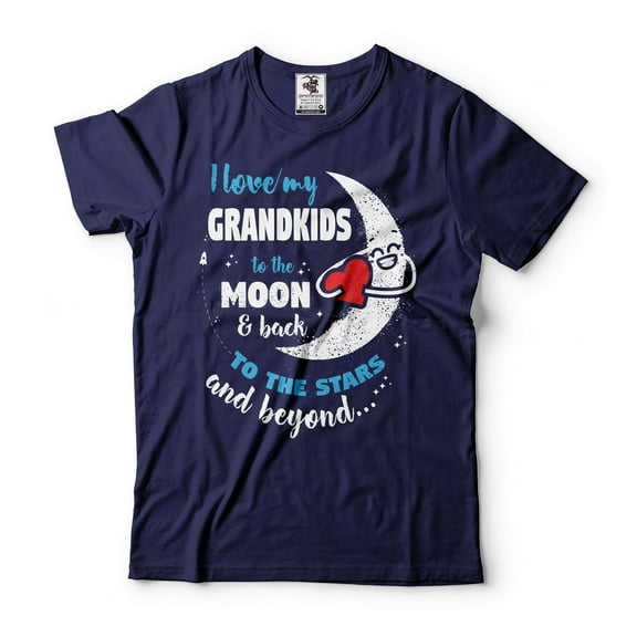 I Love My Grandkids To The Moon And Back Shirt Cute Family Shirt Grandma Grandpa Gifts (4X-Large Navy Blue)