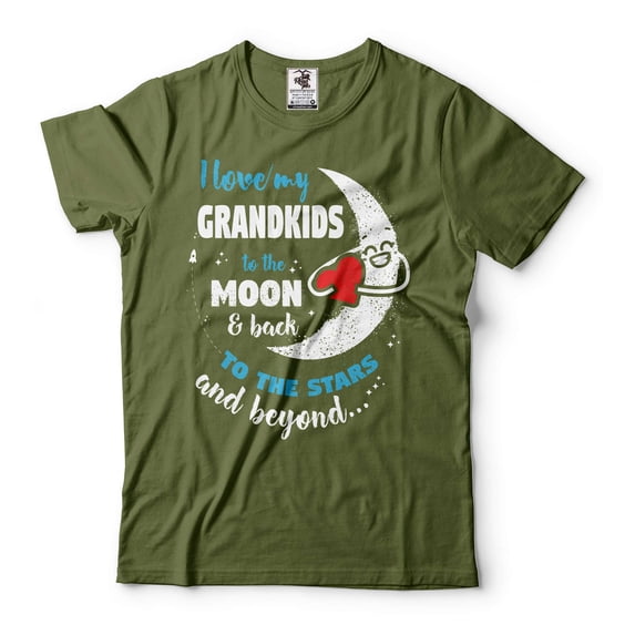 I Love My Grandkids To The Moon And Back Shirt Cute Family Shirt Grandma Grandpa Gifts (Medium Military Green)