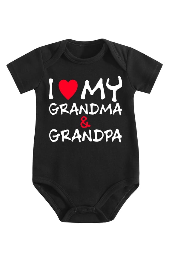 I Love My Grandma And Grandpa Baby Bodysuit - Soft Cotton Grandparents Announcement Newborn Romper Black-style 3-6M