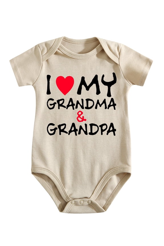 I Love My Grandma And Grandpa Baby Bodysuit - Soft Cotton Grandparents Announcement Newborn Romper Light Apricot-style-1 6-9M