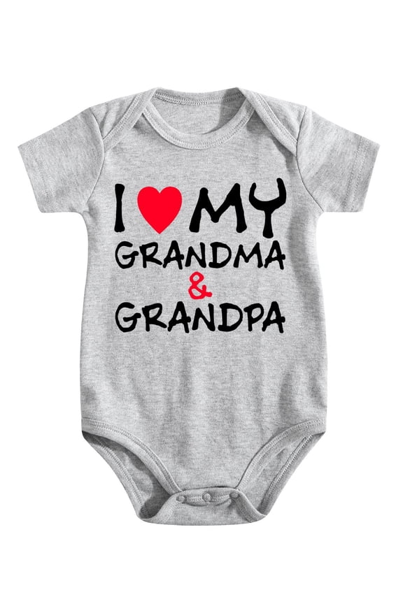 I Love My Grandma And Grandpa Baby Bodysuit - Soft Cotton Grandparents Announcement Newborn Romper Light Gray-style-1 0-3M