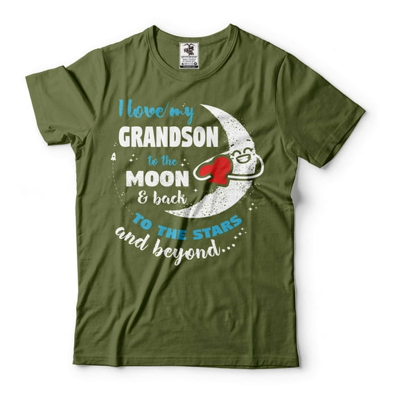 I Love My Grandson Shirt Grandpa Grandma Shirts Mothers Day Grandma Shirt Fathers Day Grandpa Shirt (Large Military Green)