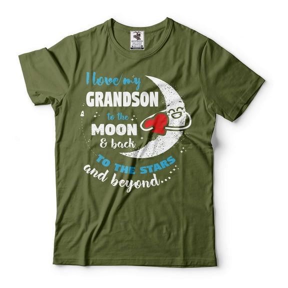 I Love My Grandson Shirt Grandpa Grandma Shirts Mothers Day Grandma Shirt Fathers Day Grandpa Shirt (Small Military Green)
