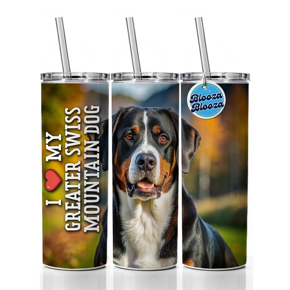 I Love My Greater Swiss Mountain Dog Heart 20oz Insulated Water Bottle Skinny Tumbler Includes Straw