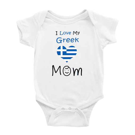 I Love My Greek Mom Cute Baby Bodysuits (White, 18-24 Months)