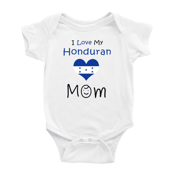I Love My Honduran Mom Cute Baby Bodysuit Romper (White, 12-18 Months)