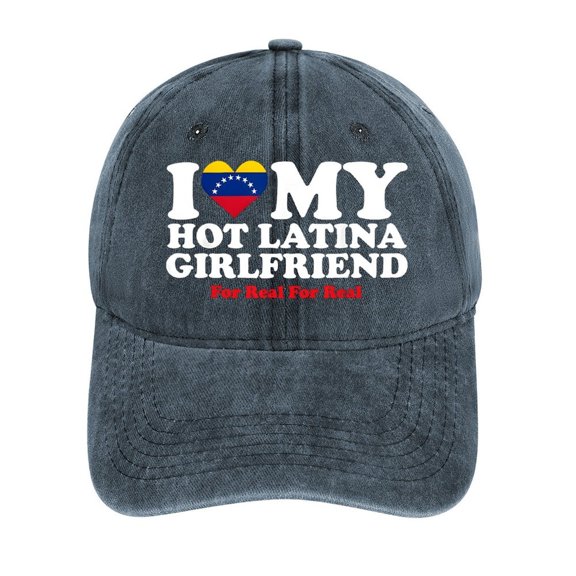 I Love My Hot Latina Girlfriend Navy Baseball Cap for Men Women, Adjustable Snapback Hats Cotton Hat