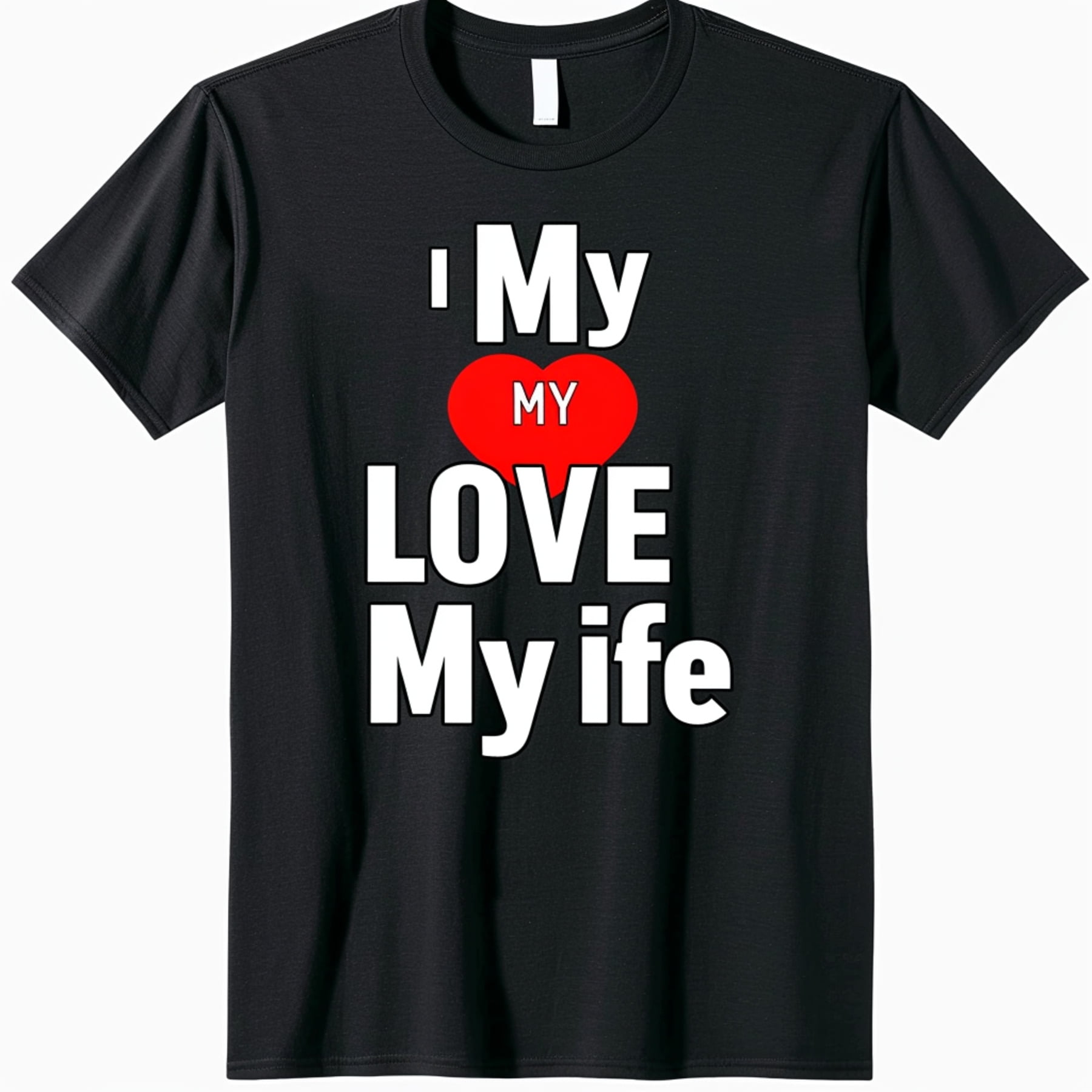 I Love My Hot Wife Black TShirt Maximalist Graphic Design with Bold Text and Red Heart Men