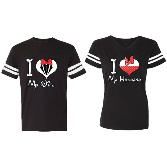 I Love My Husband Wife Matching Couple Cotton Jerseys (Men Black / Women Black) (Men S / Women S)