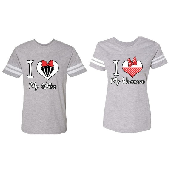 I Love My Husband Wife Matching Couple Cotton Jerseys (Men Heather / Women Heather) (Men XXL / Women XL)