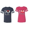 thumbnail image 1 of I Love My Husband Wife Matching Couple Cotton Jerseys (Men Navy / Women Pink) (Men L / Women M), 1 of 3