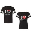 thumbnail image 1 of I Love My Husband Wife Unisex Couple Matching Cotton Jersey style T-Shirt Contrasting stripes on sleeves (Men Black / Women Black) (Men XXL / Women L), 1 of 3