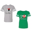 thumbnail image 1 of I Love My Husband Wife Unisex Couple Matching Cotton Jersey style T-Shirt Contrasting stripes on sleeves (Men Heather / Women Green) (Men S / Women L), 1 of 3