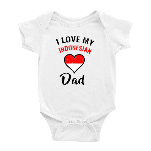 I Love My Indonesian Dad Heart Flag Baby Bodysuits Newborn Clothes (White, 0-3 Months)