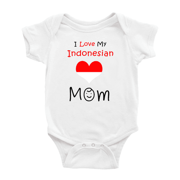 I Love My Indonesian Mom Baby Bodysuits Newborn Clothes (White, 0-3 Months)