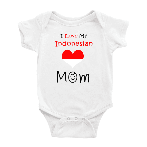 I Love My Indonesian Mom Baby Bodysuits Newborn Clothes (White, 18-24 Months)