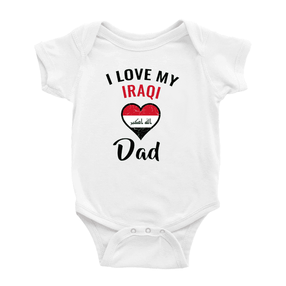 I Love My Iraqi Dad Heart Flag Cute Baby Romper Bodysuit For Boy Girl (White, 0-3 Months)