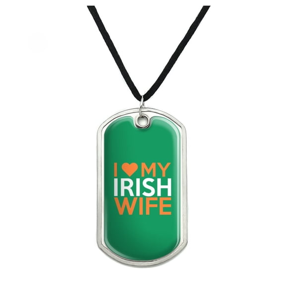 I Love My Irish Wife Military Dog Tag Pendant Necklace with Cord