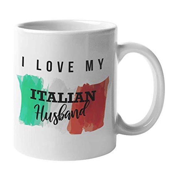 I Love My Italian Husband With Flag Of Italy Coffee & Tea Gift Mug Cup, Birthday, Christmas, Valentines Day, Anniversary, Appreciation & Thank You Gifts For A Moglie Or Italian's Wife (11oz)