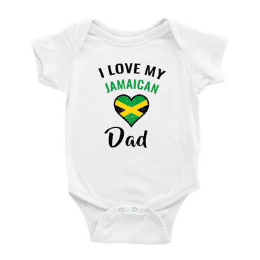 I Love My Jamaican Dad Heart Flag Cute Baby Bodysuit Romper (White, 6-12 Months)