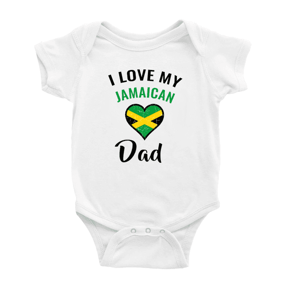 I Love My Jamaican Dad Heart Flag Cute Baby Bodysuit Romper (White, 6-12 Months)