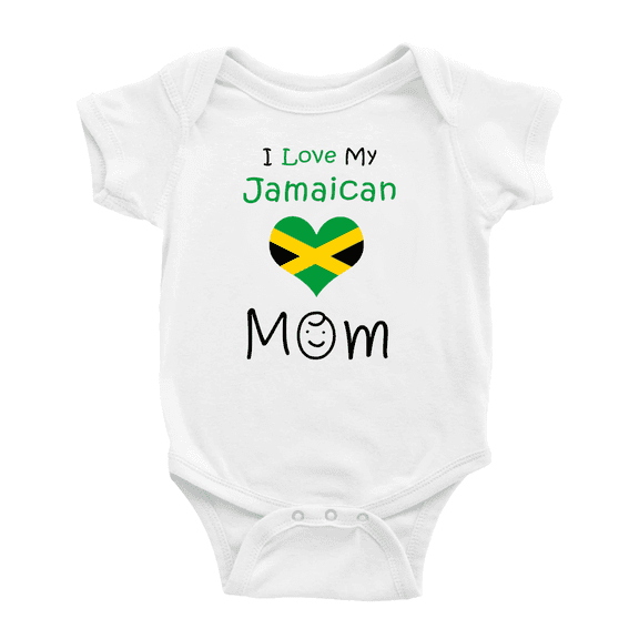 I Love My Jamaican Mom Cute Baby Bodysuit Romper (White, 0-3 Months)