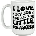 thumbnail image 1 of I Love My Job for All The Little Reasons Quote, Groovy Retro Wavy Text Merch Gift, White 15oz Ceramic Mug, 1 of 5