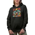 thumbnail image 1 of I Love My Job for All The Little Reasons, Work Appreciation Quote, Groovy Retro Wavy Text Merch Gift, Black Hooded Sweatshirt or Hoodie, XL, 1 of 5