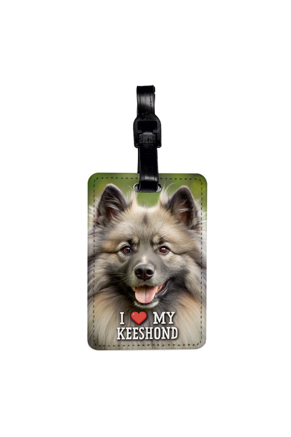 I Love My Keeshond Dog Heart Faux Leather Travel Luggage Tag