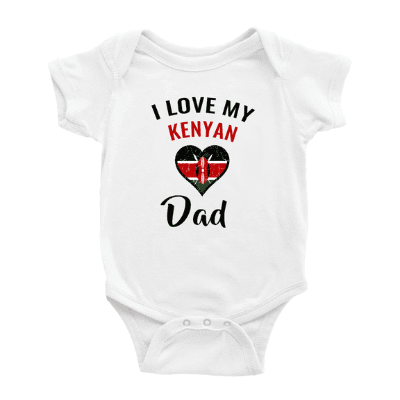 I Love My Kenyan Dad Heart Flag Cute Baby Romper Bodysuit For Boy Girl (White, 18-24 Months)