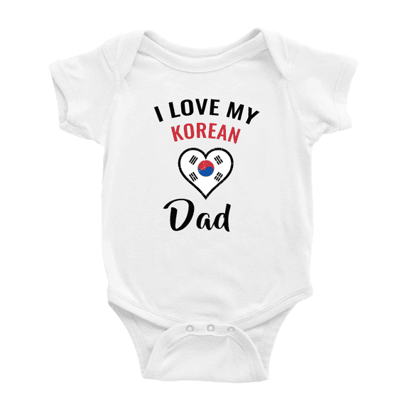 I Love My Korean Dad Heart Flag Baby Bodysuit Newborn Clothes Outfits (White, 0-3 Months)